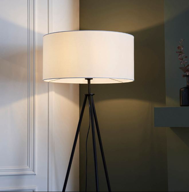 Lampadaire trépied avec abat-jour blanc