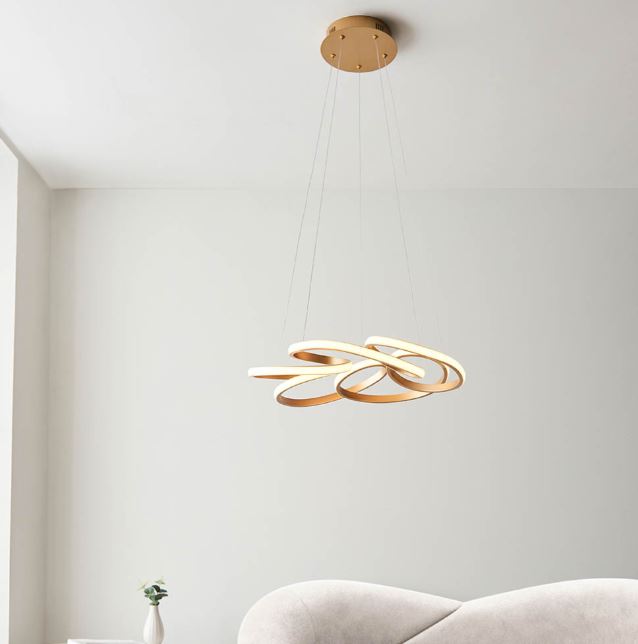 Multi spiral satin gold LED pendant