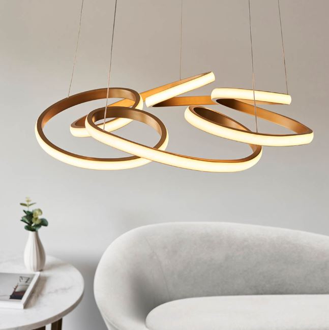 Multi spiral satin gold LED pendant