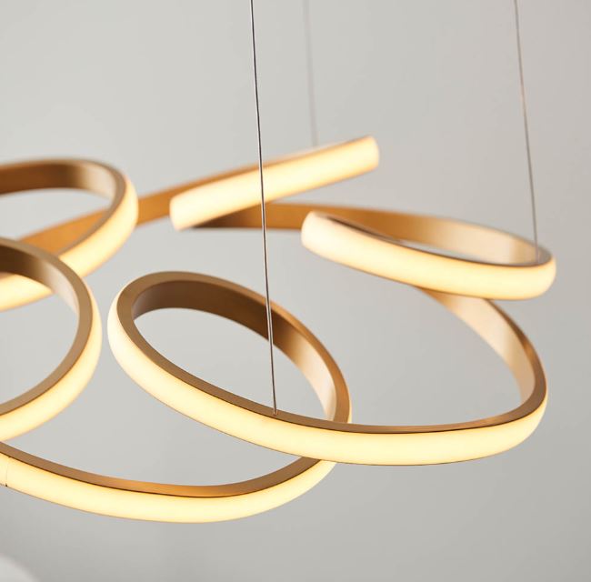 Multi spiral satin gold LED pendant