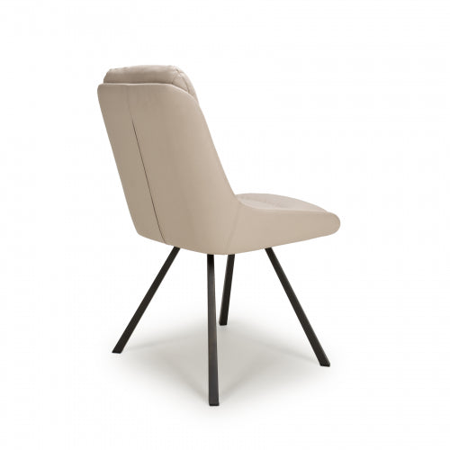 Swivel Leather Effect Cream Dining Chair - Pair