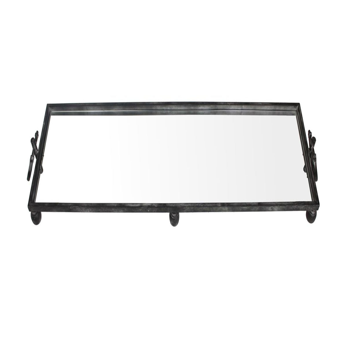 Plateau en métal noir avec base miroir, grand
