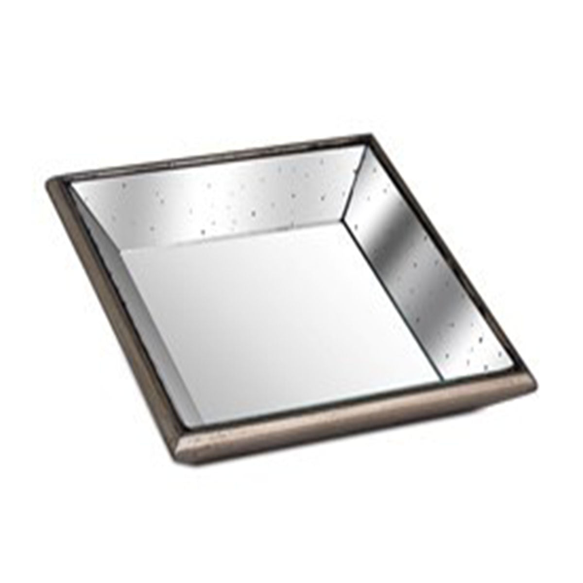 Plateau carré miroir vieilli Astor avec détails en bois