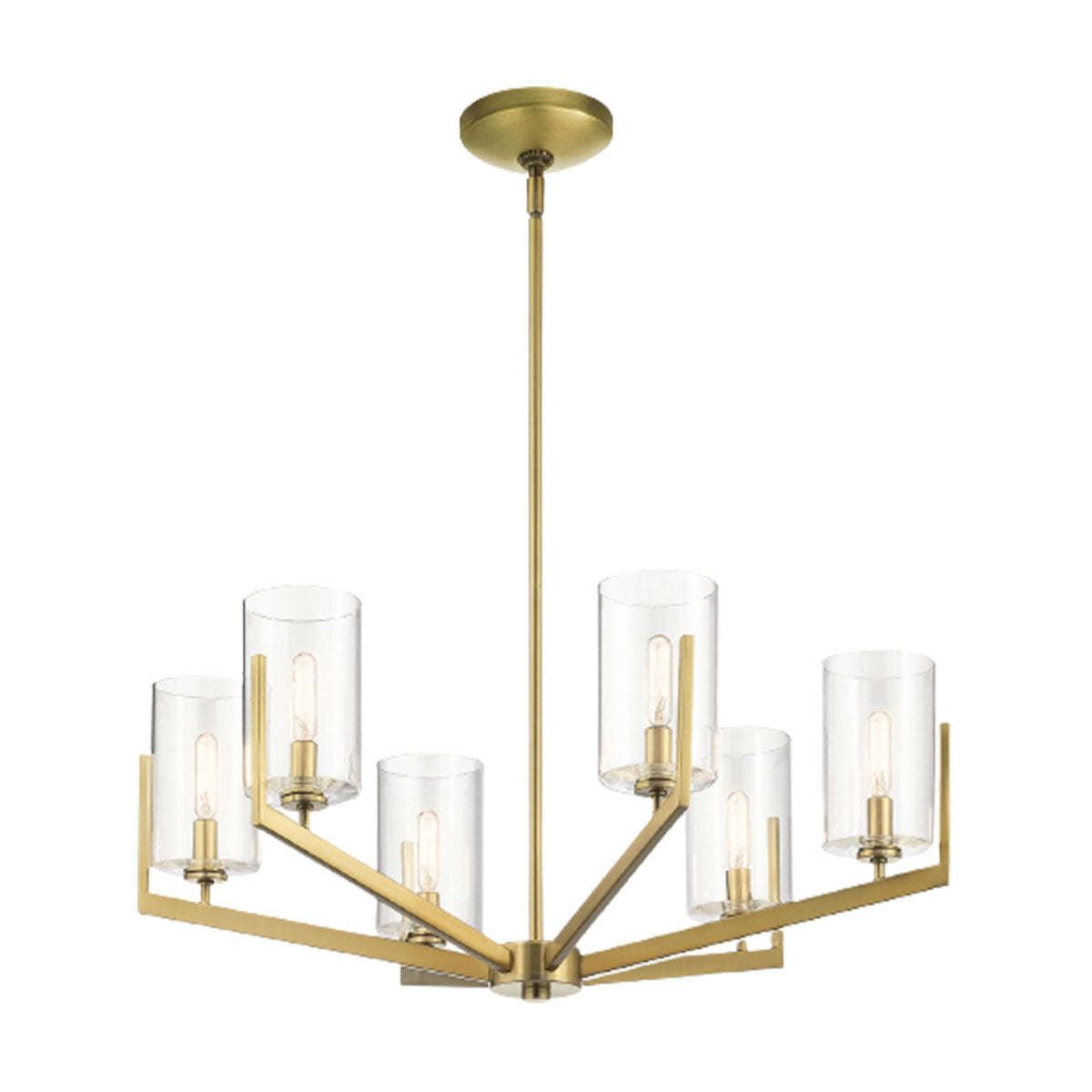6 Light Ceiling Chandelier in Brushed Natural Brass Finish