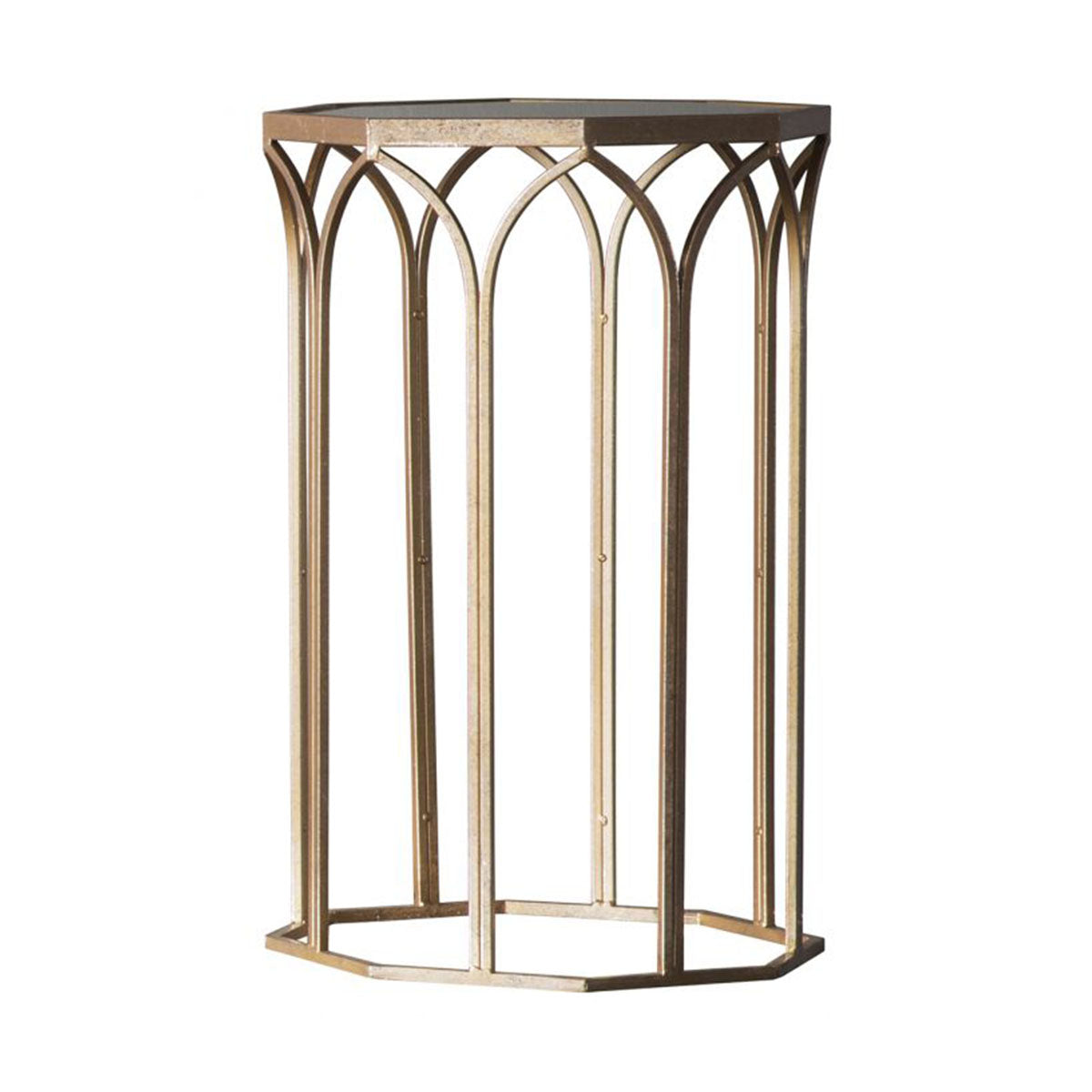 Table d'appoint Canterbury en métal doré avec plateau en verre