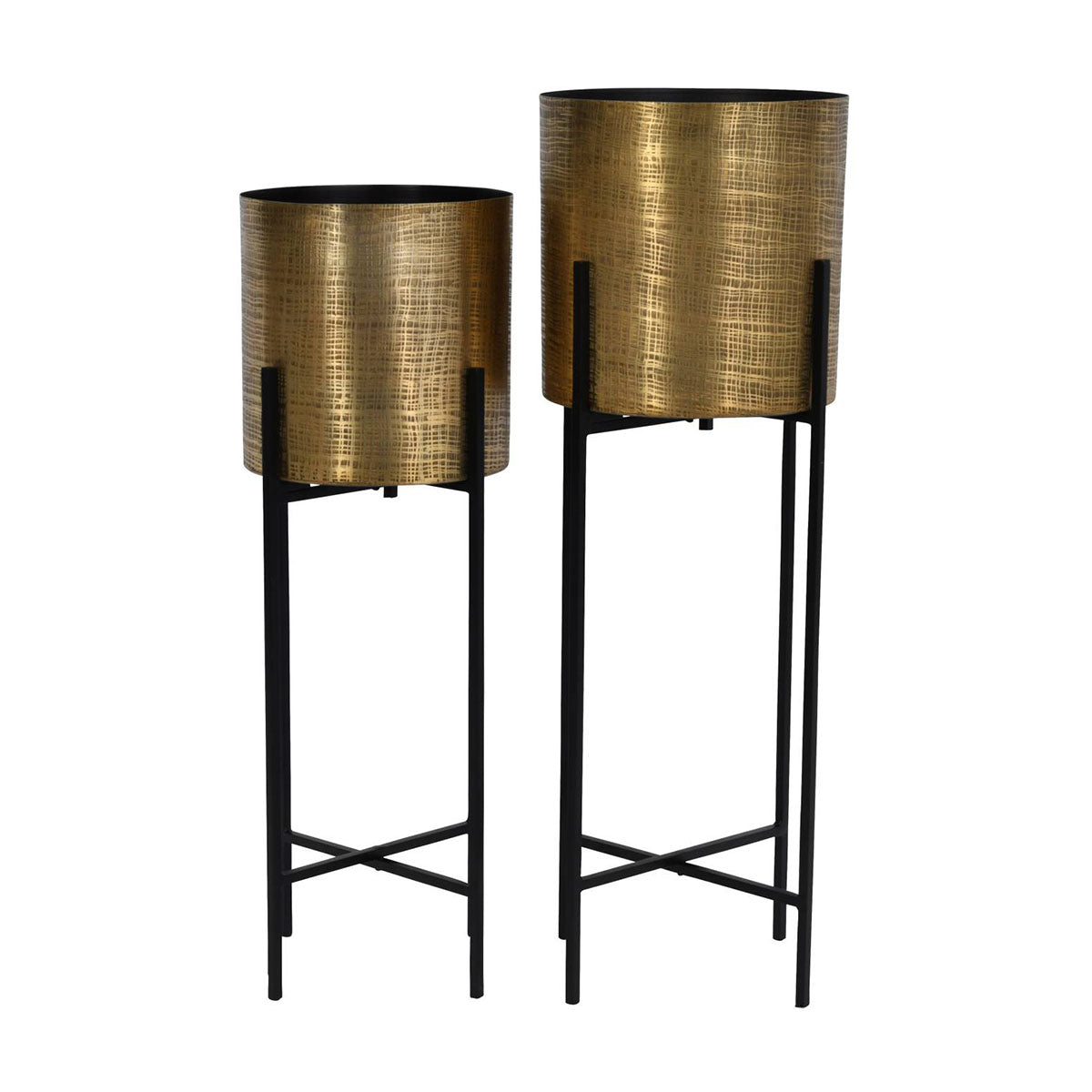 Ensemble de 2 jardinières sur pied en laiton Clyde sur supports noirs