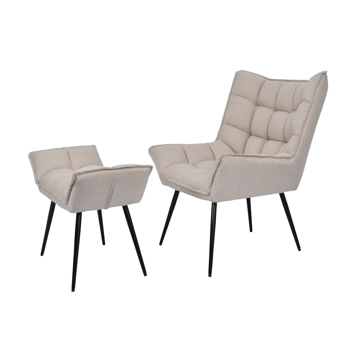 Helena Occasional Chair with Footstool in Oatmeal Fabric