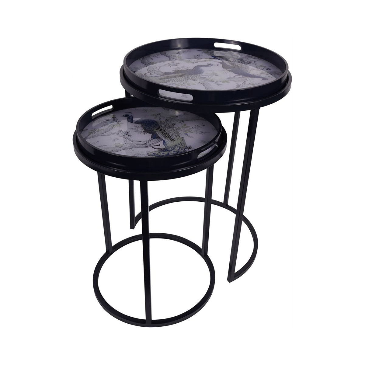 Belvedere Peacock Print Set Of 2 Side Tables