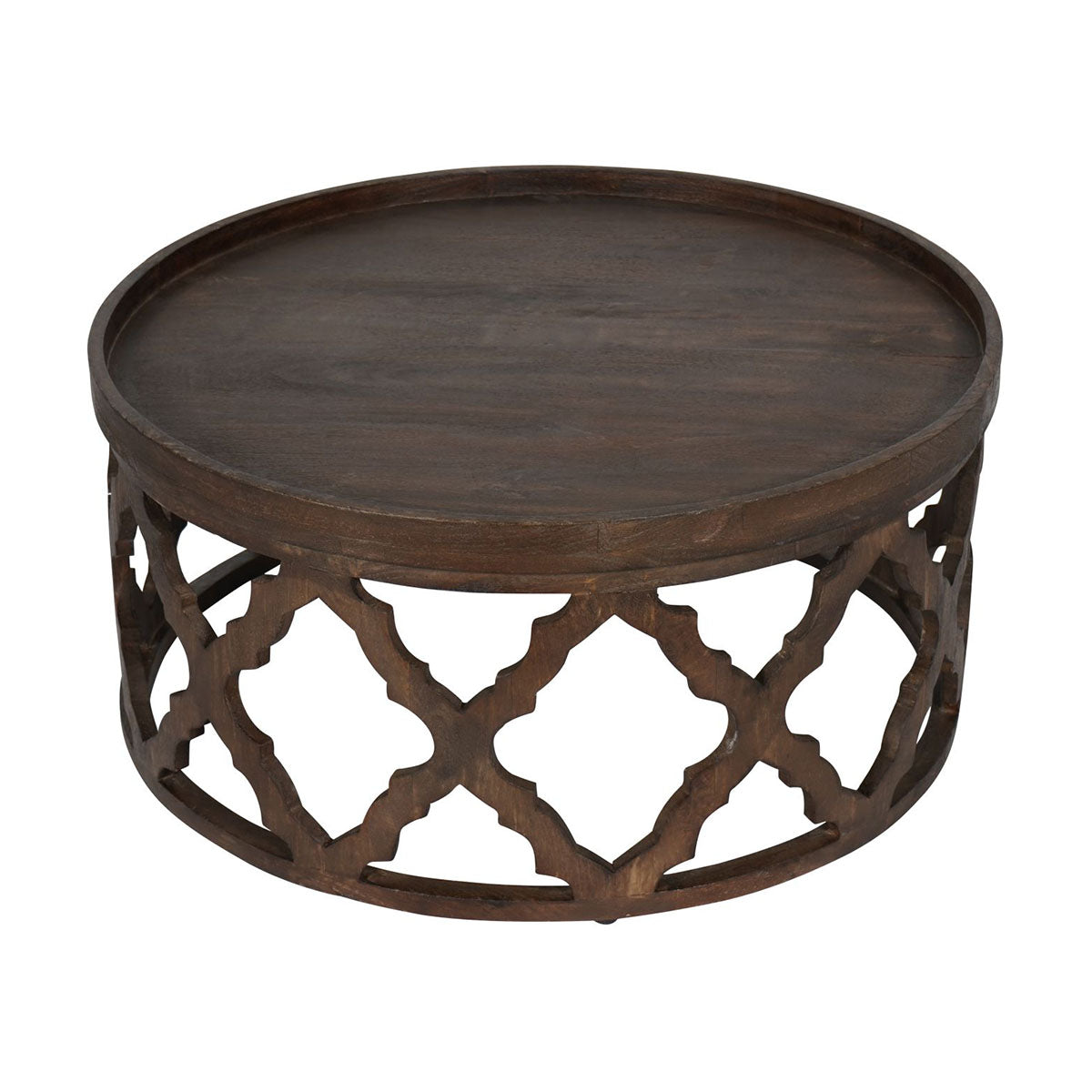 Kielder Solid Carved Wooden Coffee Table in Dark Brown