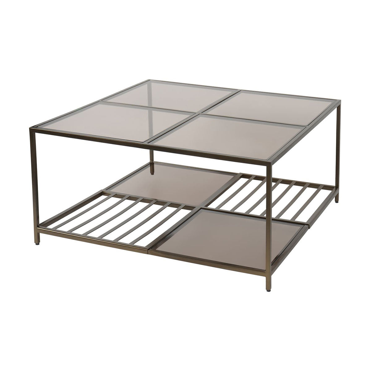 Westley Coffee Table in Dark Gold with Brown Tinted Glass
