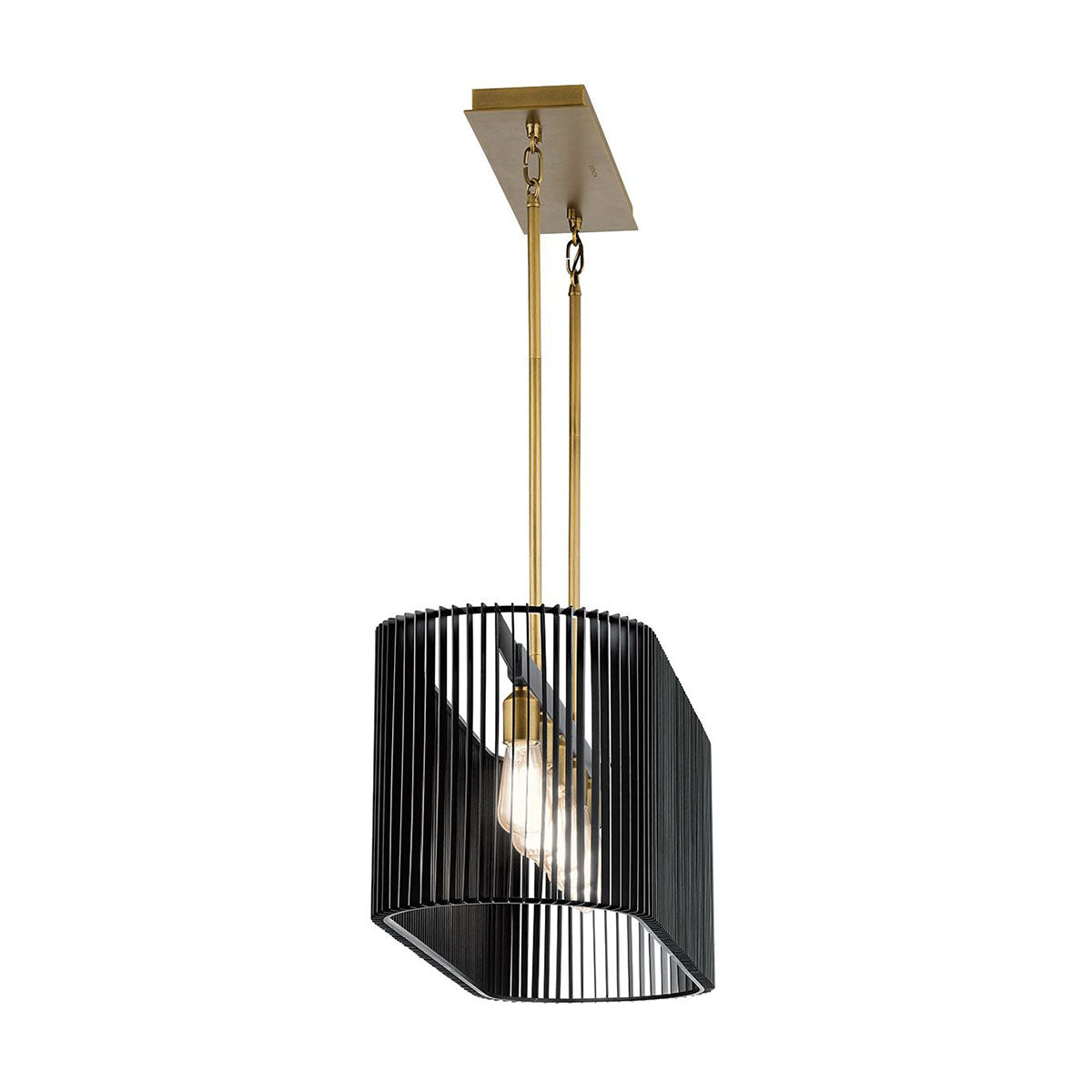 5 Light Linear Chandelier In Natural Brass With Black Slatted Shade