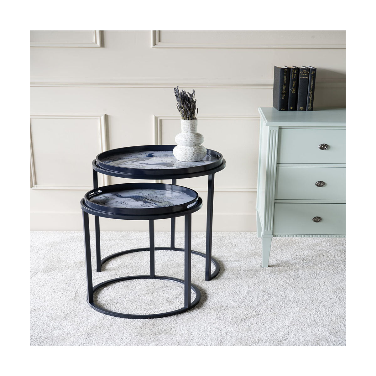 Belvedere Peacock Print Set Of 2 Side Tables