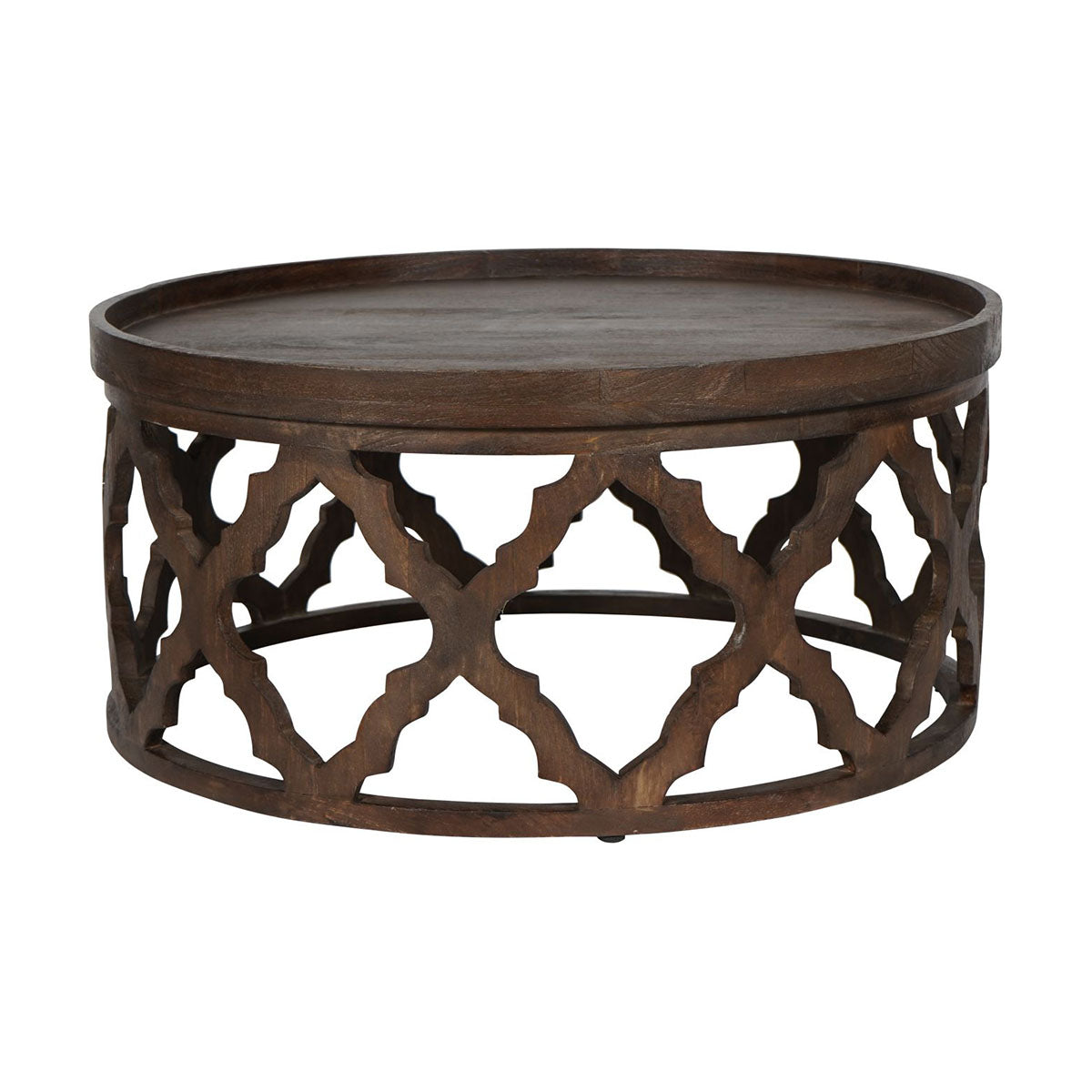 Kielder Solid Carved Wooden Coffee Table in Dark Brown
