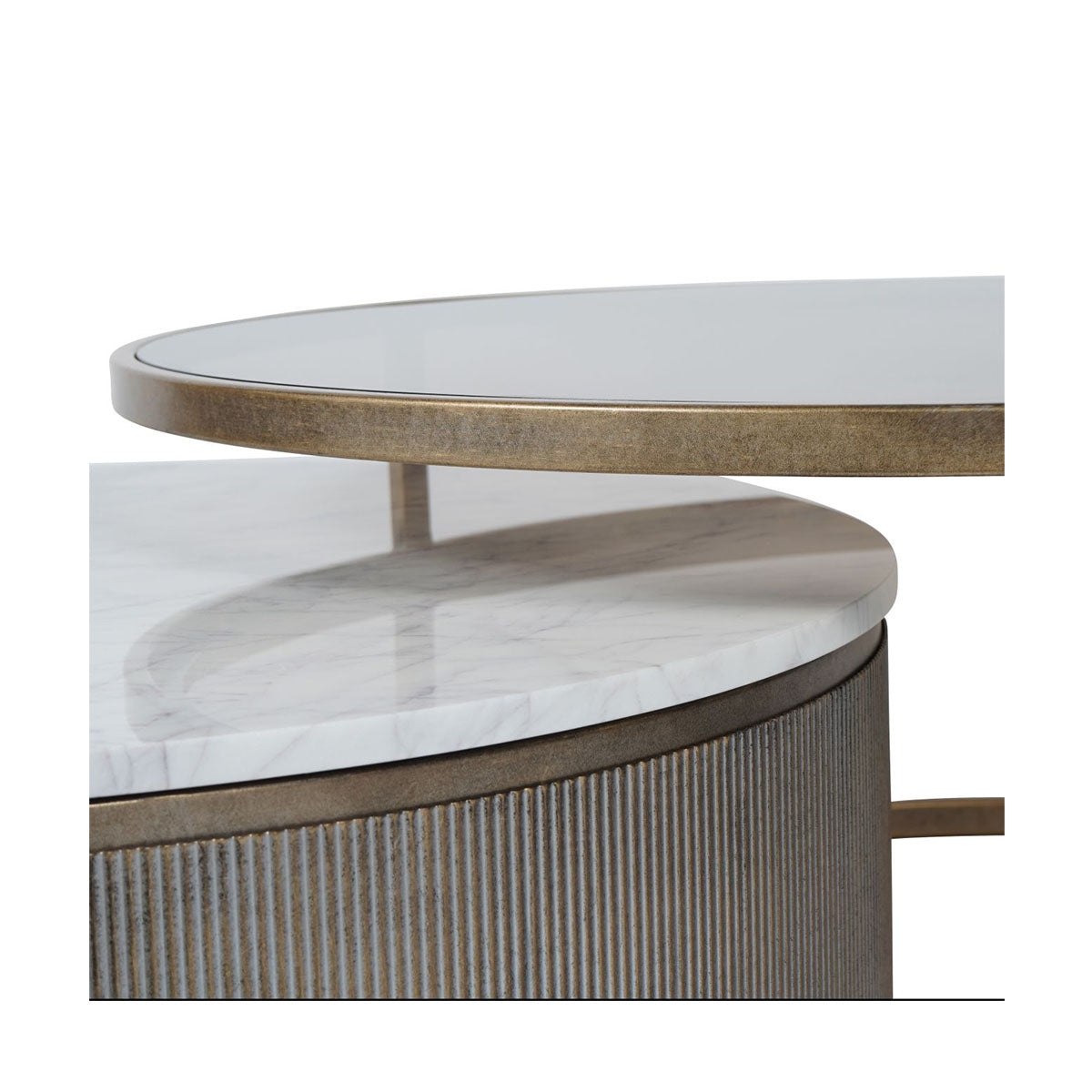 Belvedere Aged Gold Set of 2 Nesting Coffee Tables with Marble and Tinted Glass