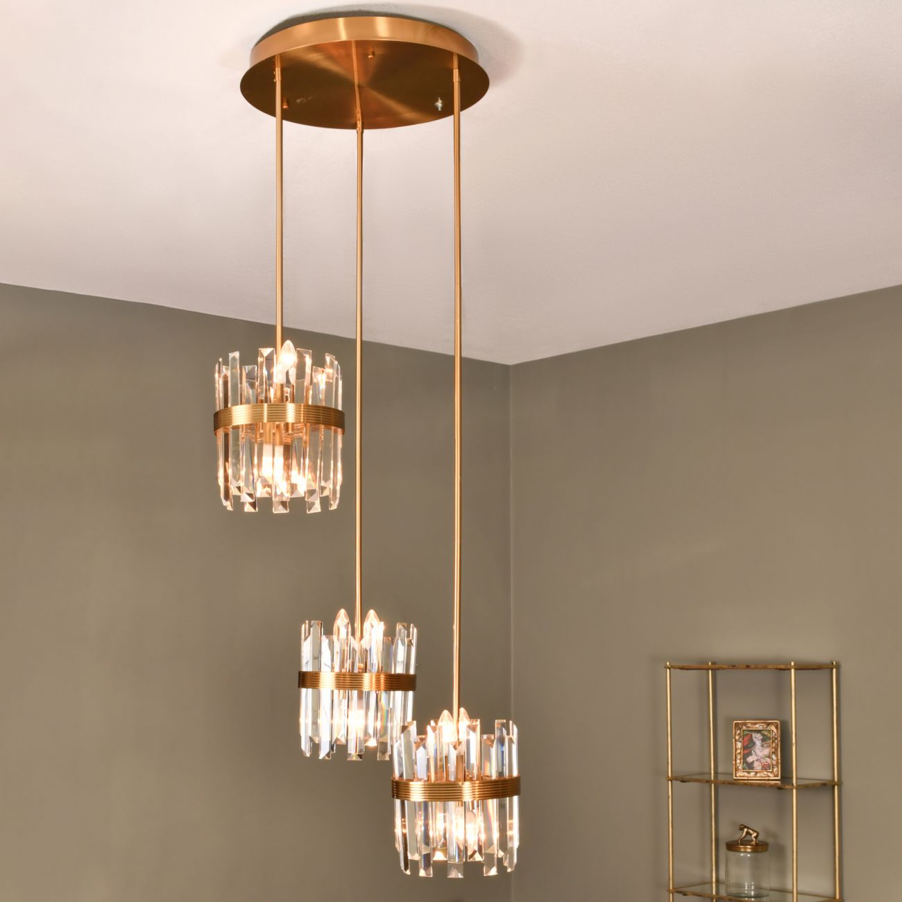 Set Of Three Crystal Pendant Lights