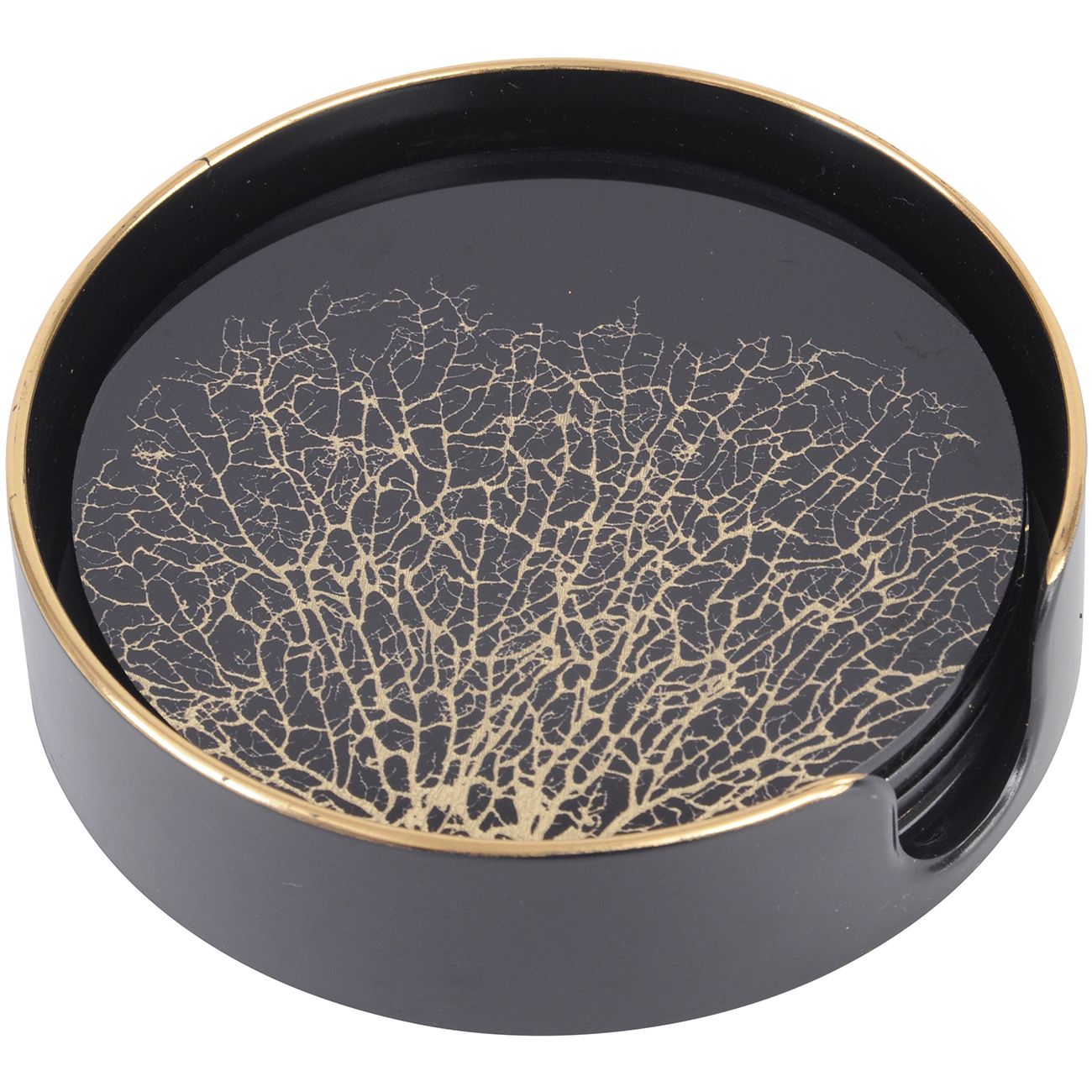 Set mit 4 Untersetzern im Korallendesign in Schwarz und Gold