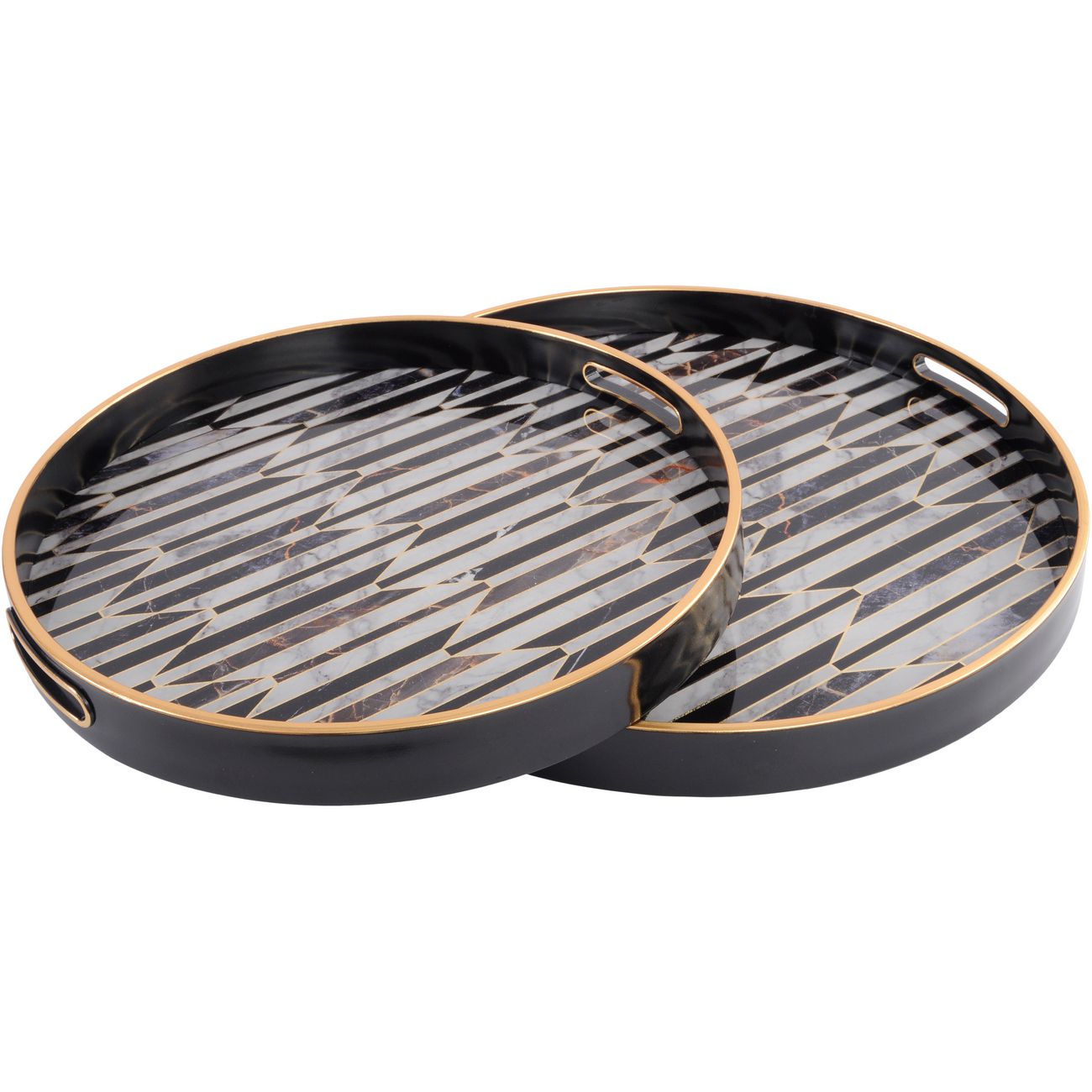 Black And Antique Gold Geometric Pattern Tray