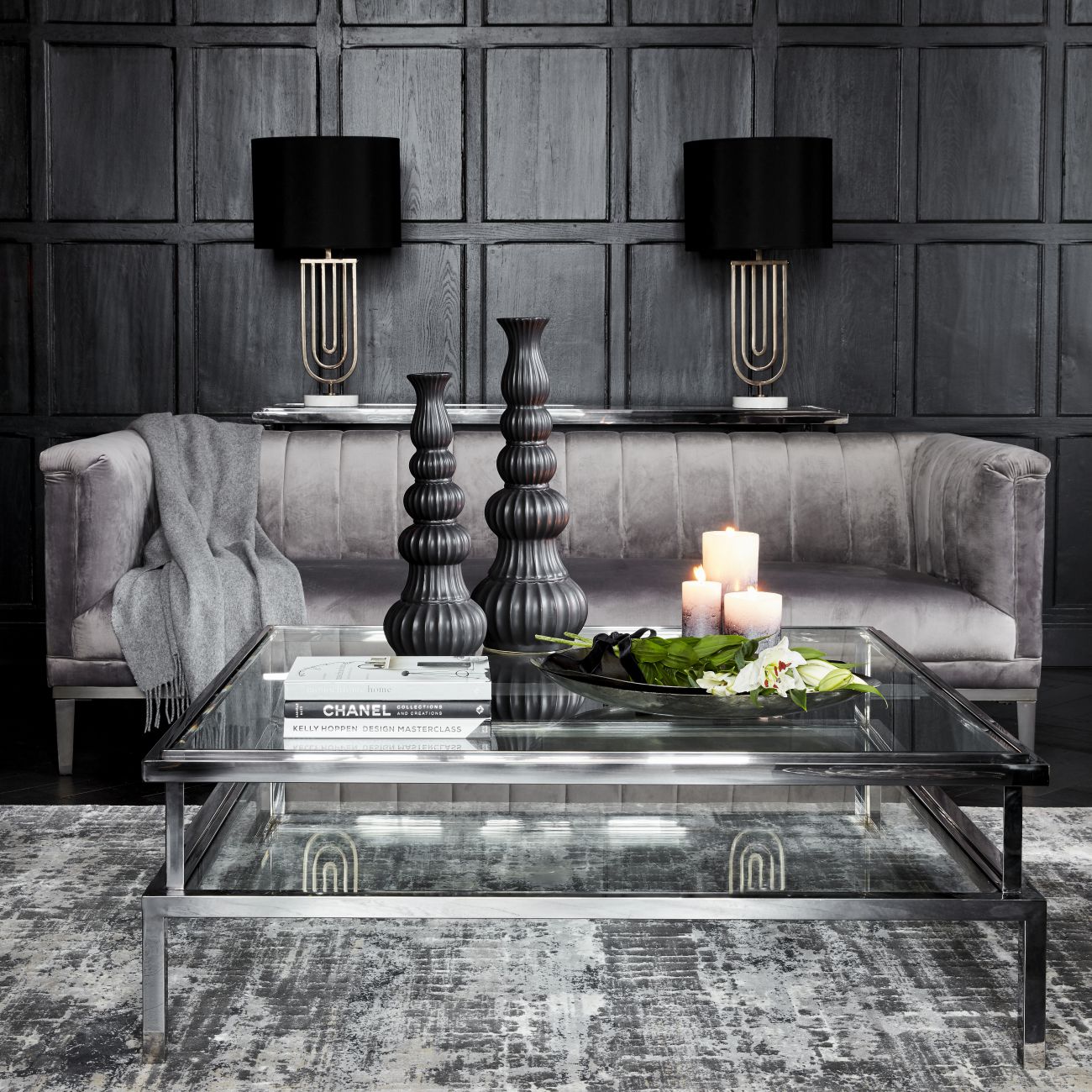Belgravia Stainless Steel and Glass Square Coffee Table