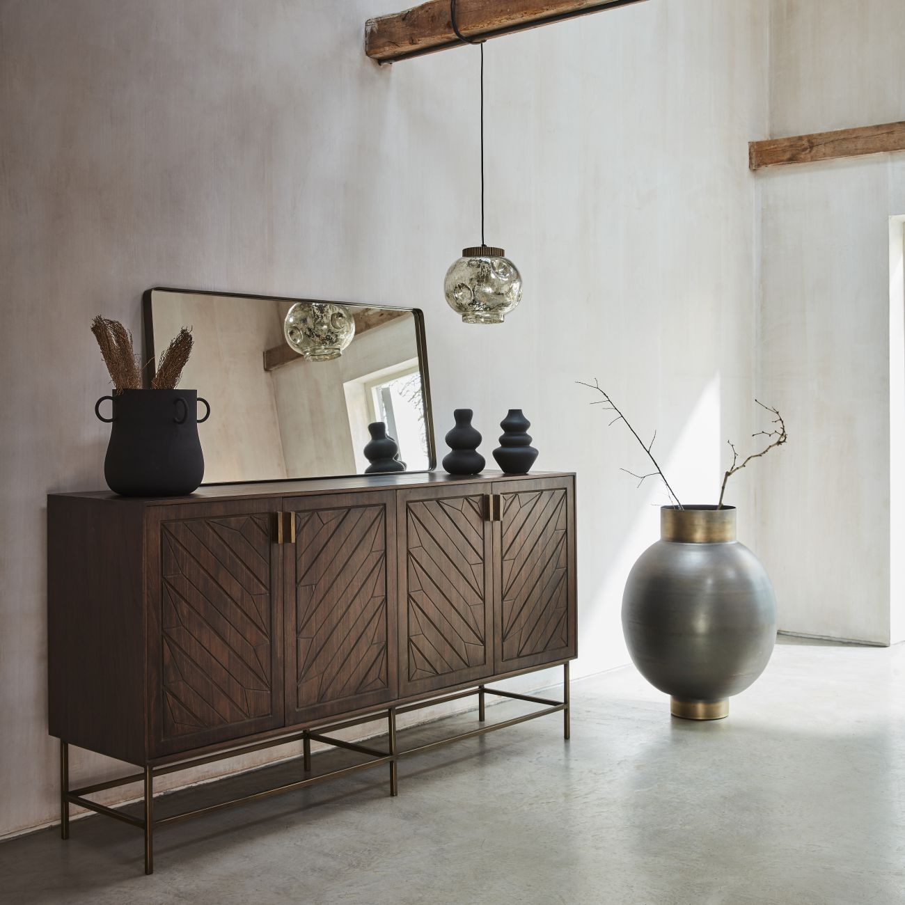 Japandi Four Door Wooden Cabinet