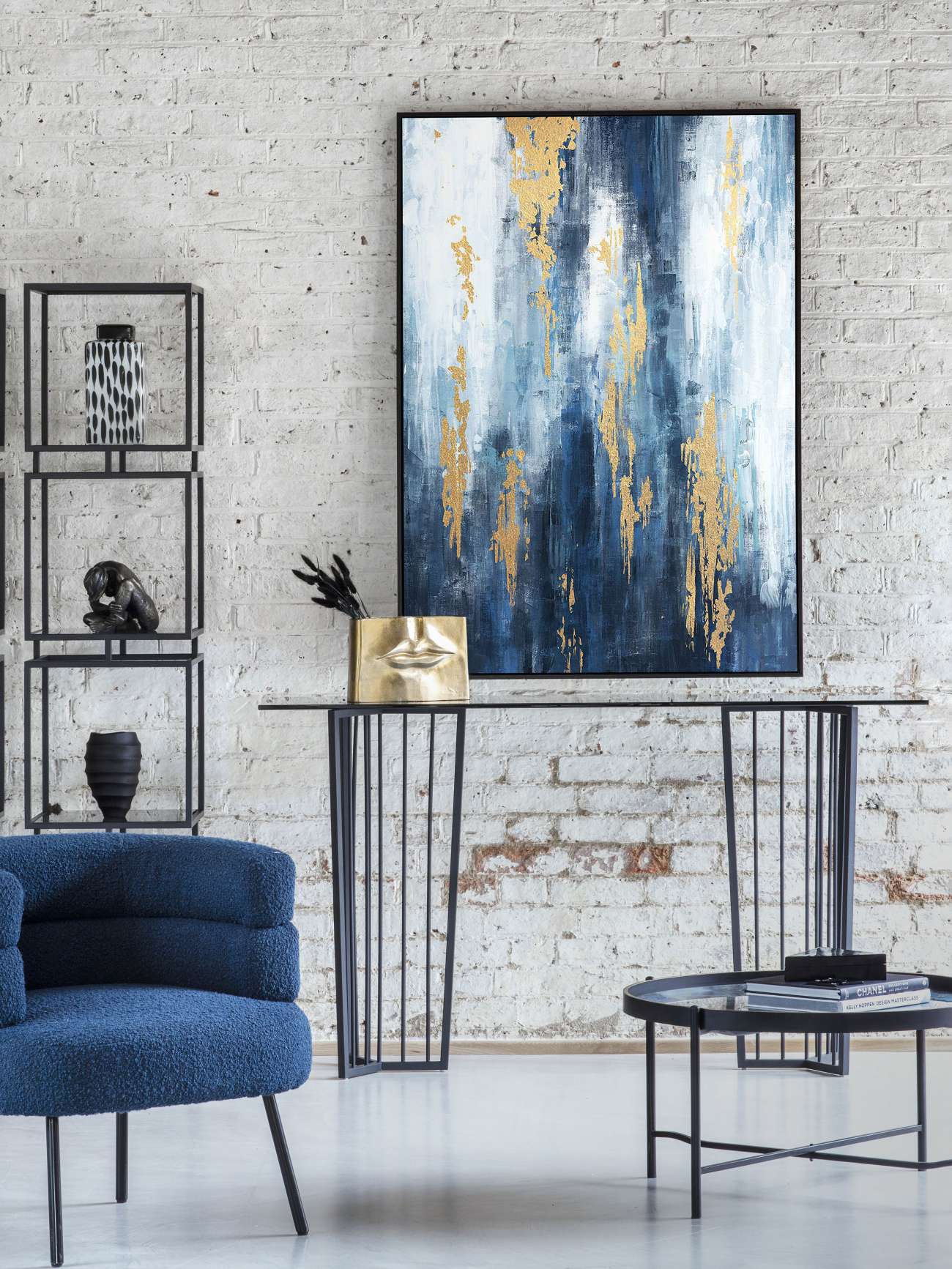 Blue Distressed Foiled Framed Canvas 140x100cm