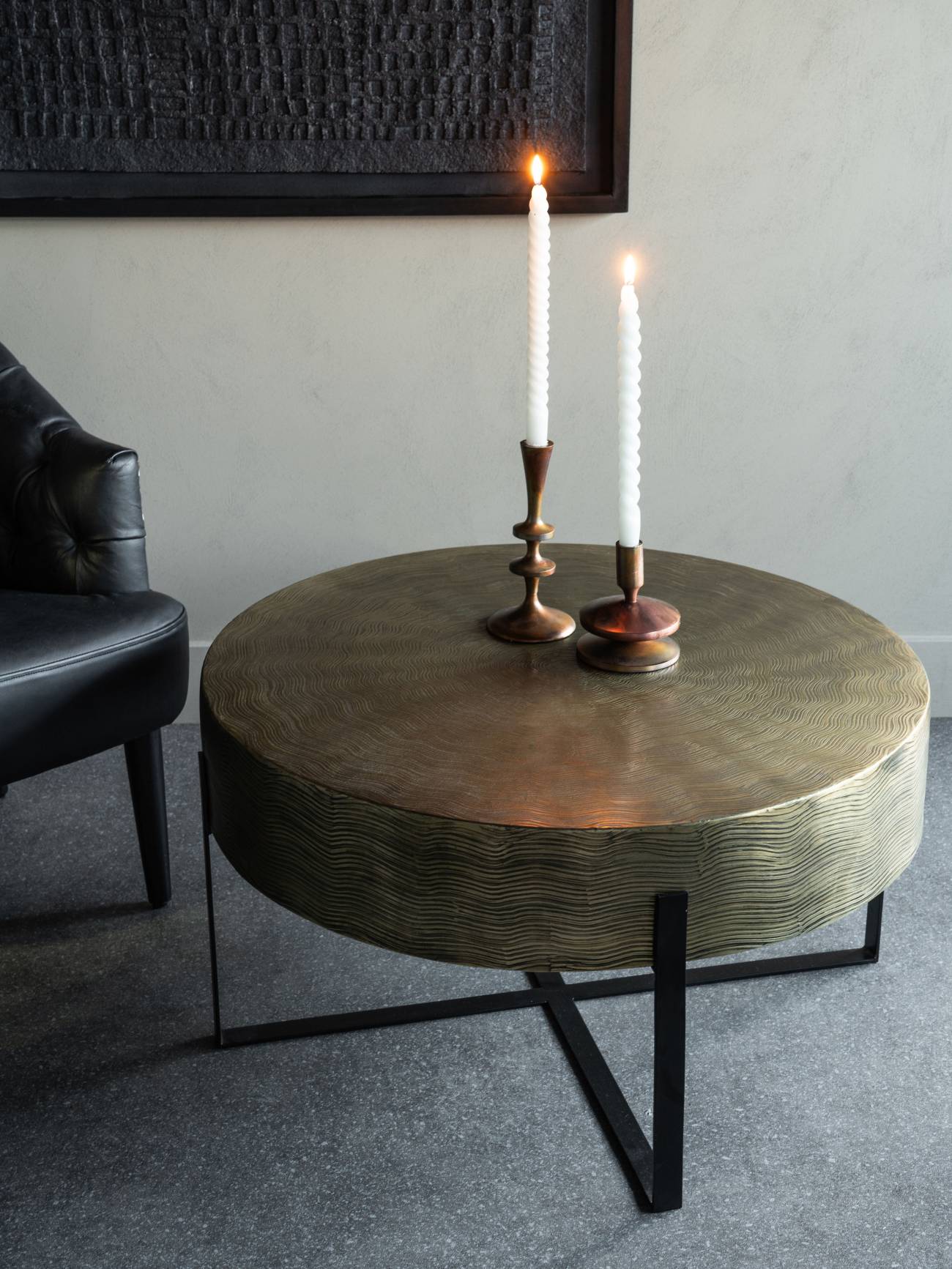 Santa Cruz Etched Brass Finish Coffee Table