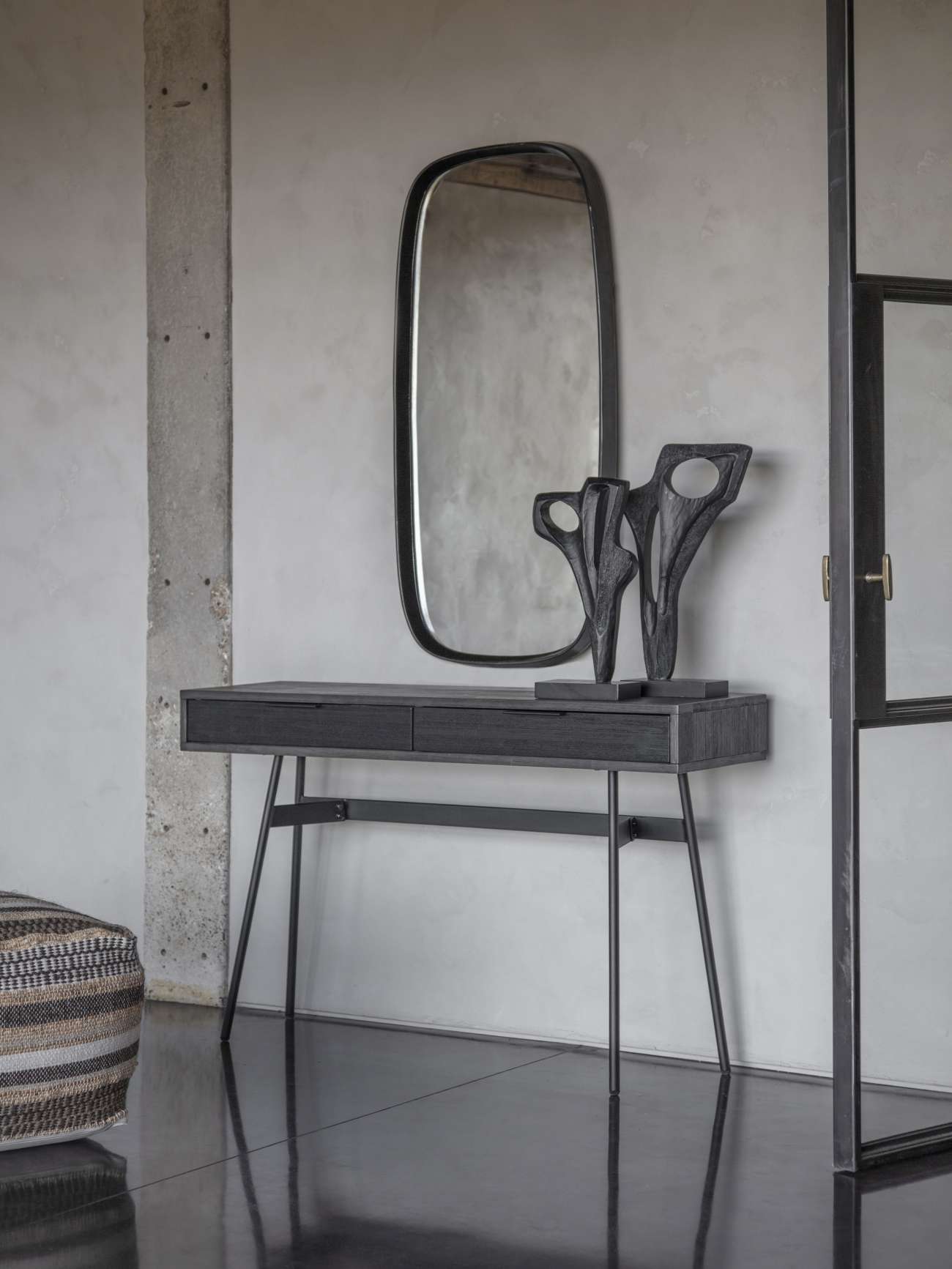 Bronks Black Acacia Console Table with Two Drawers