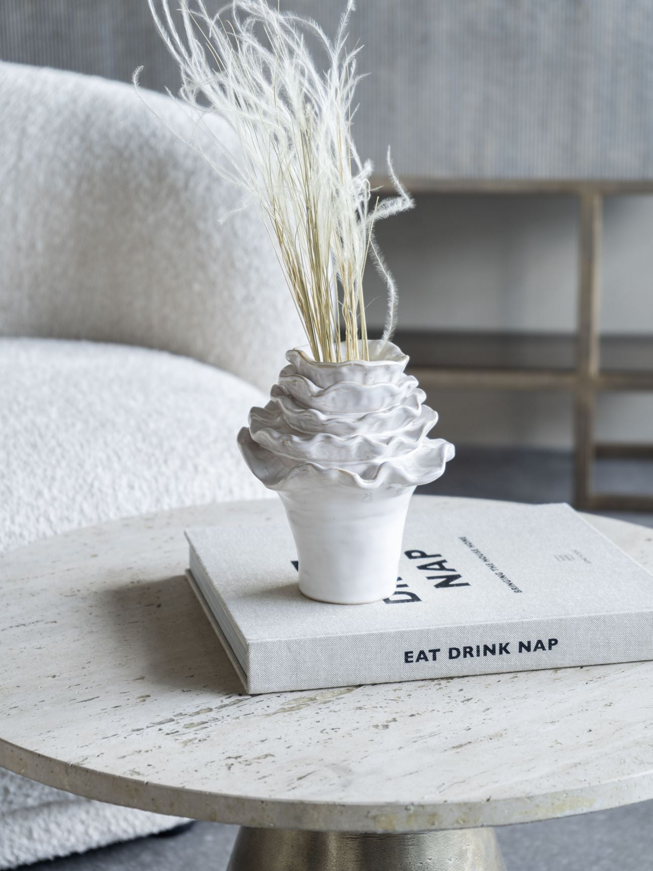 Layered Petals Ceramic Vase Off White Small