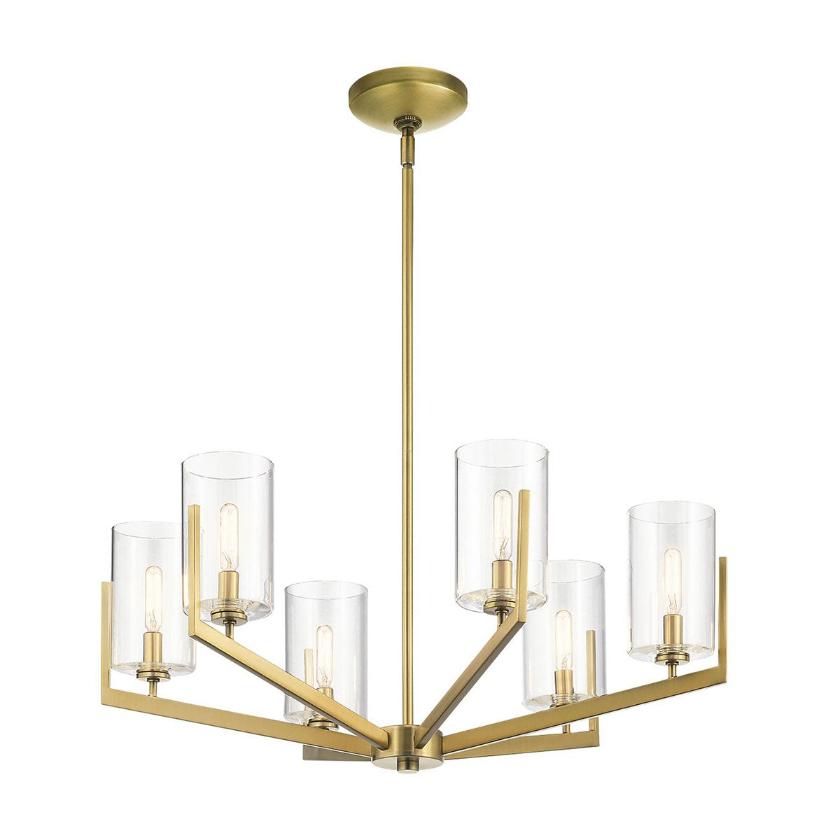 6 Light Ceiling Chandelier in Brushed Natural Brass Finish