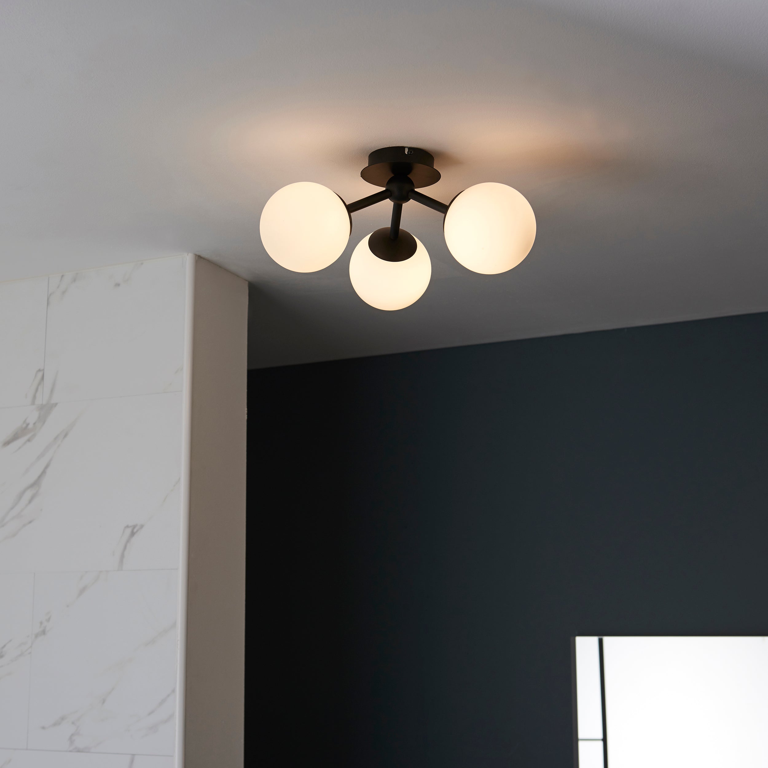 3 Light Semi Flush Bathroom Black