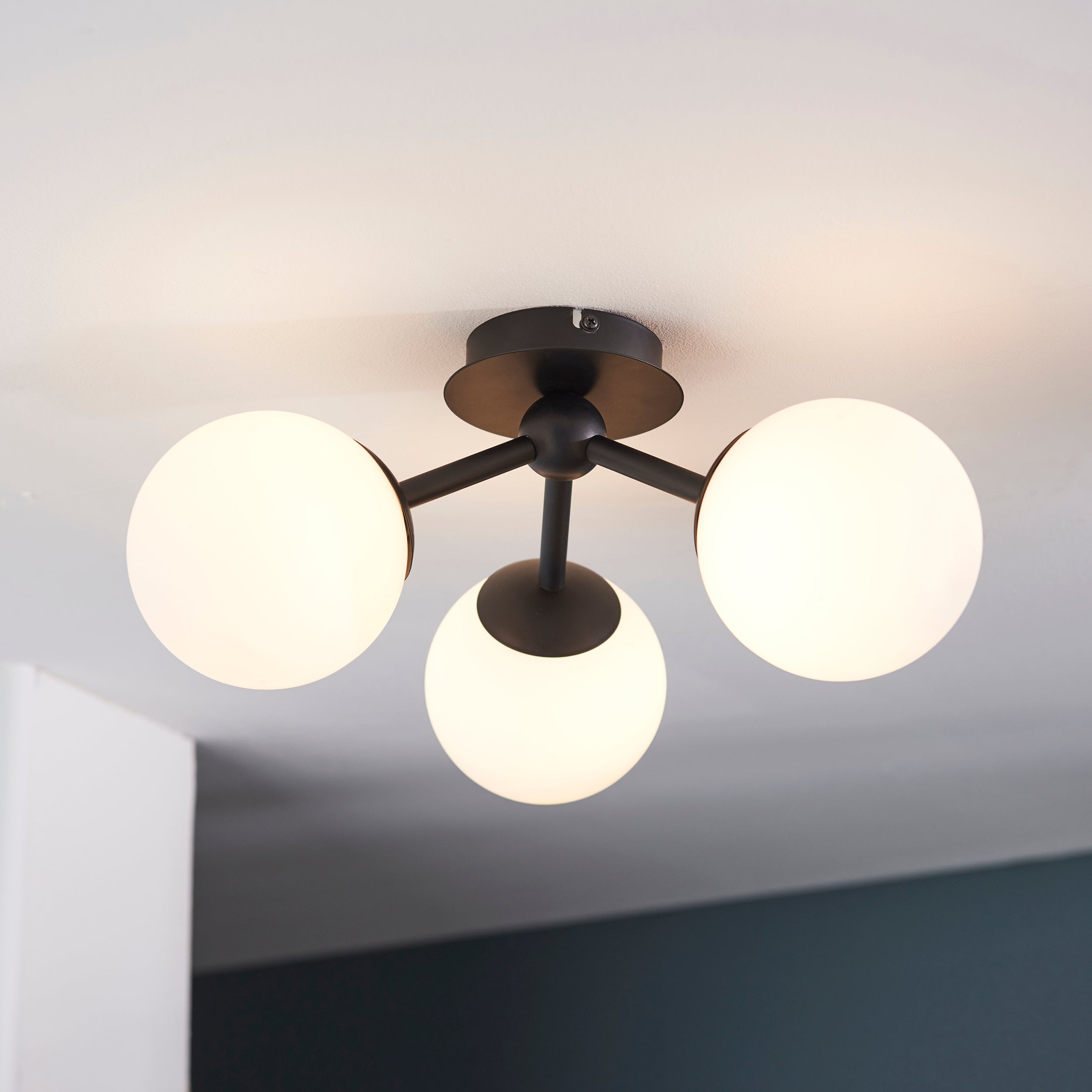 3 Light Semi Flush Bathroom Black