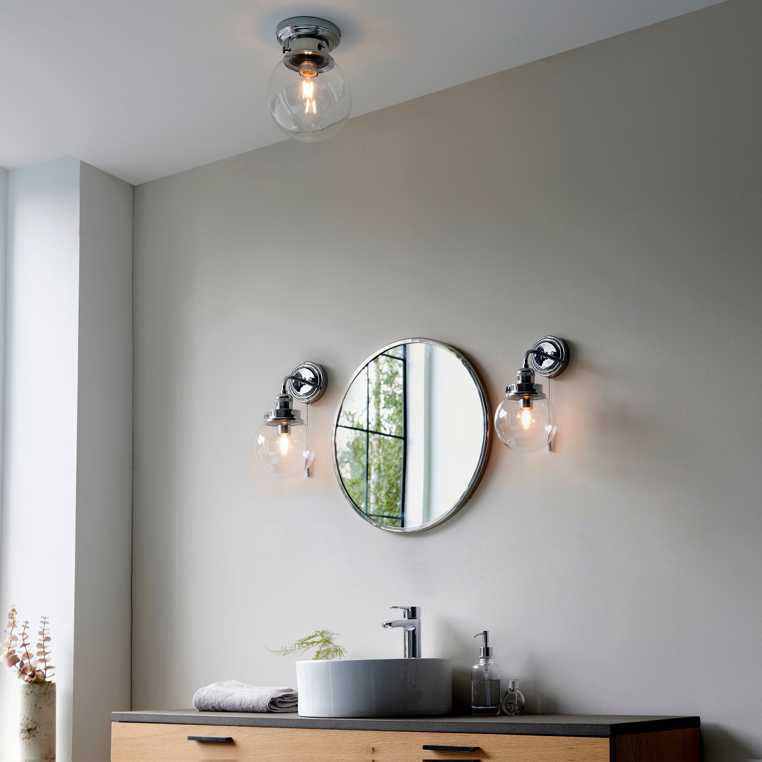 Chrome Flush Bathroom Light