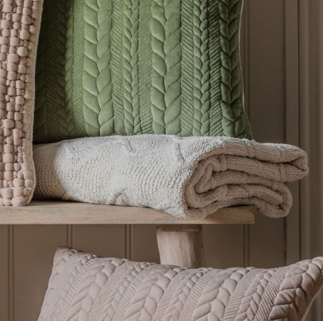 Chenille Knit Cable Throw Cream