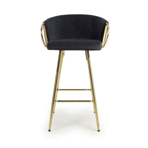 Andria Brushed Velvet Black Bar Stool - Pair
