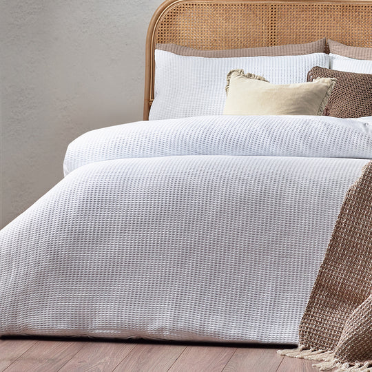 Chunky Waffle Cotton Bedding Set White