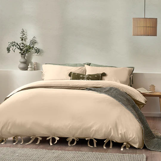 Mallow Bow Tie Linen Bedding Set Dusty Rose