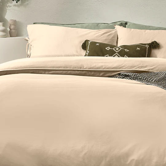 Mallow Bow Tie Linen Bedding Set Dusty Rose