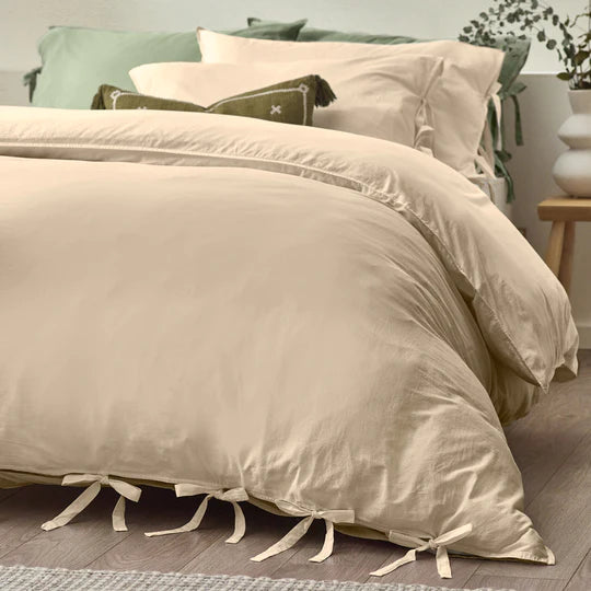Mallow Bow Tie Linen Bedding Set Dusty Rose