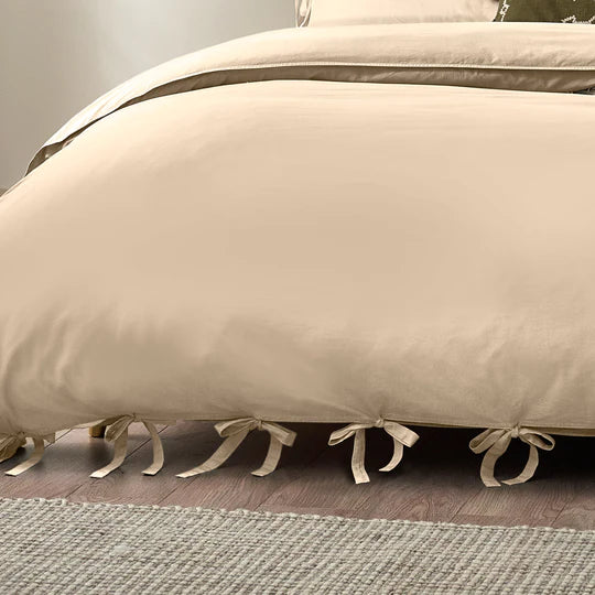 Mallow Bow Tie Linen Bedding Set Dusty Rose