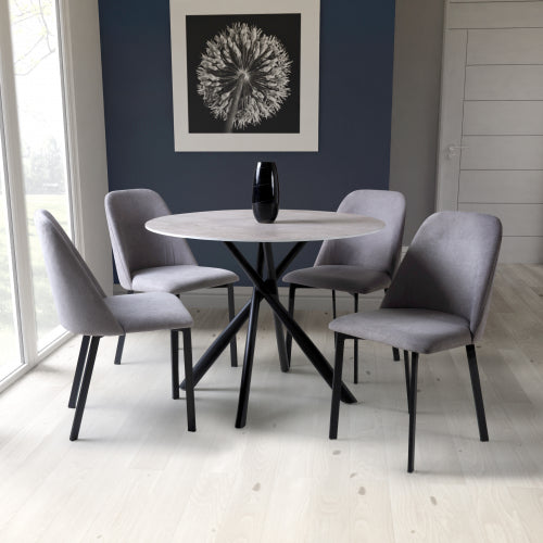 Grey Glass Dining Table & 4 Premium Grey Chairs Set
