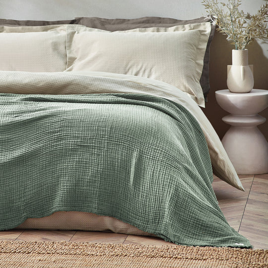 Lark Crinkle Cotton Throw Eucalyptus
