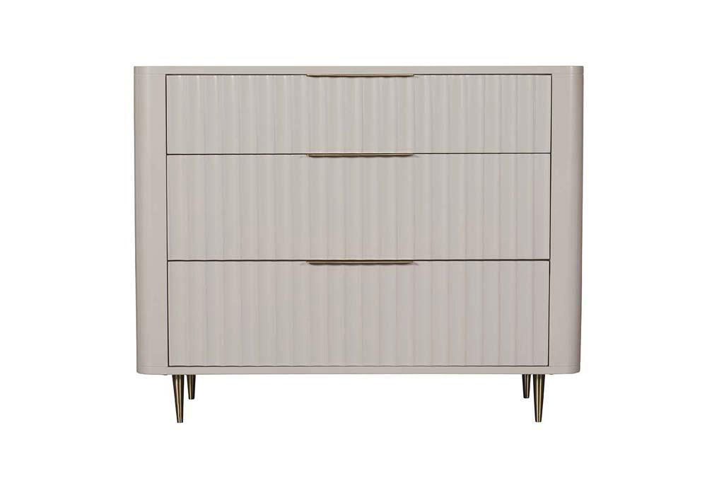 Fluted 3 Drawer Chest with Gold Accents