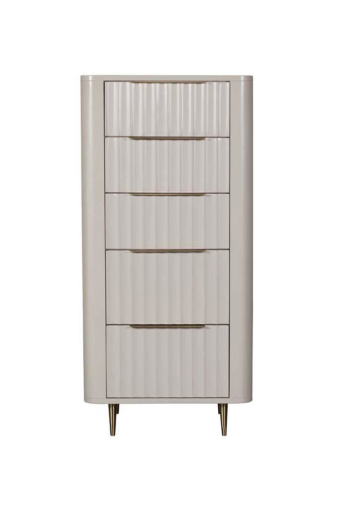 Fluted Tall 5 Drawer Chest with Gold Accents