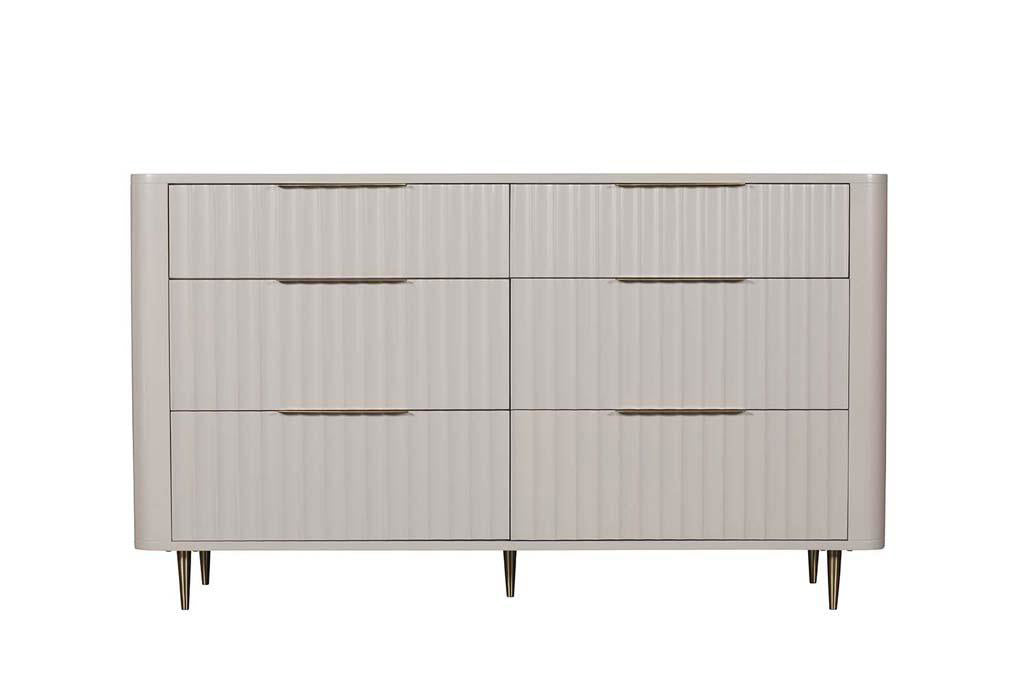 Fluted 6 Drawer Wide Chest with Gold Accents