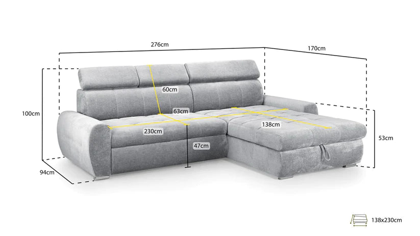 Milazzo Sofabed Universal Corner Grey
