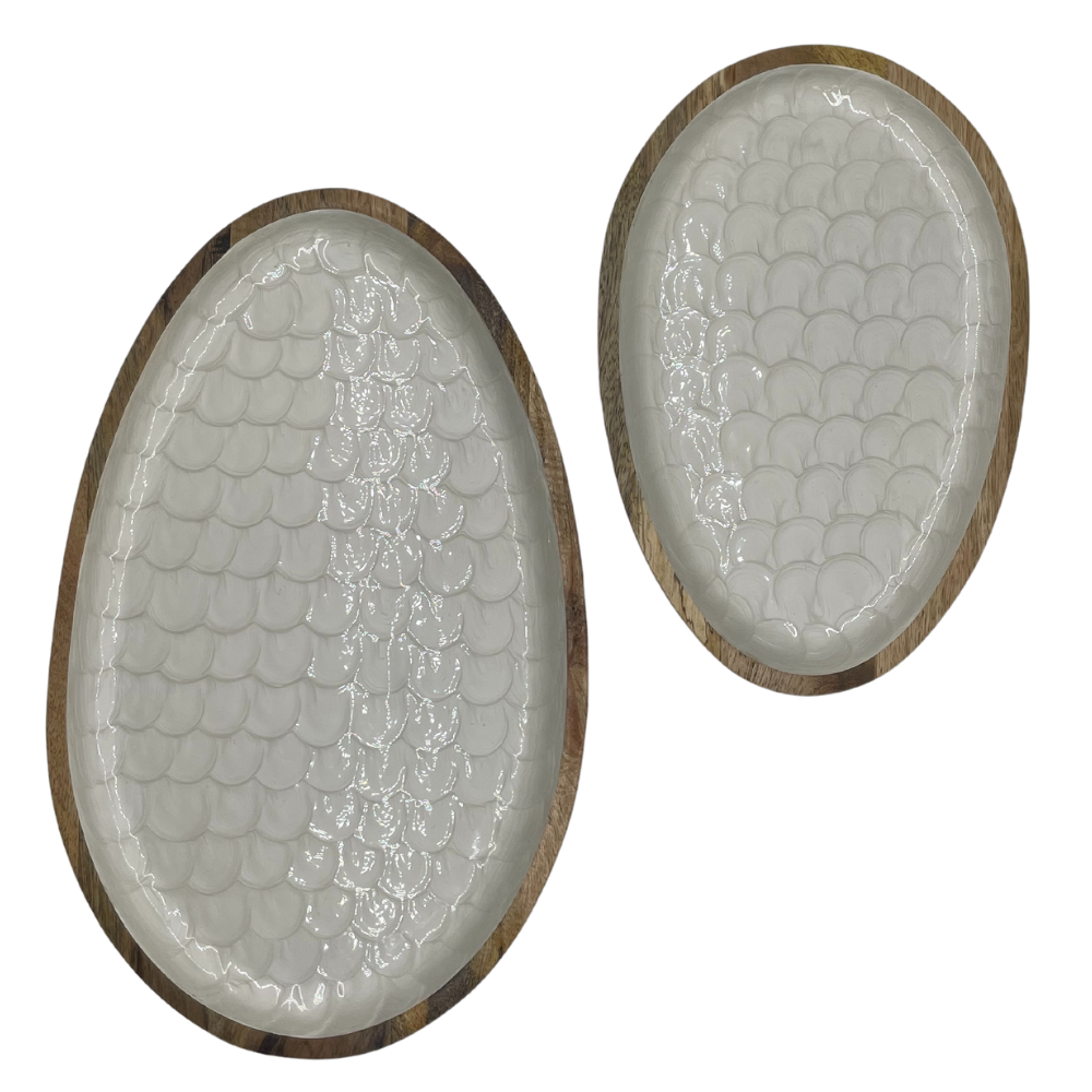 White Pearl Mango Wood Tray - Set of 2