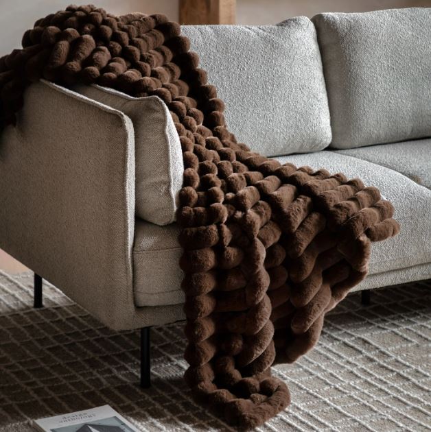 Chocolate Ribbed Faux Fur Throw 130x170cm