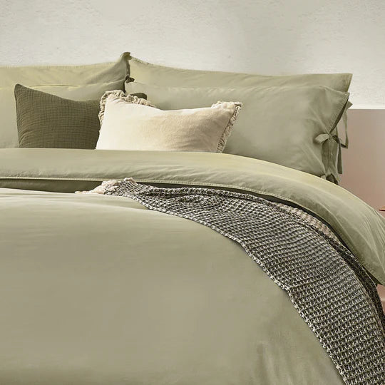 Mallow Bow Tie Linen Bedding Set Soft Sage