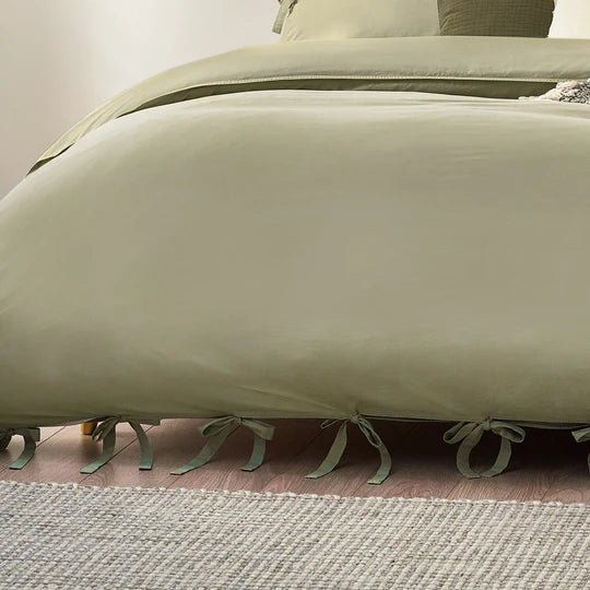 Mallow Bow Tie Linen Bedding Set Soft Sage