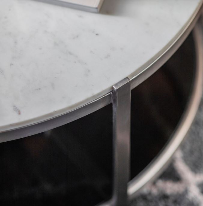 Marble Top Round Silver Coffer Table