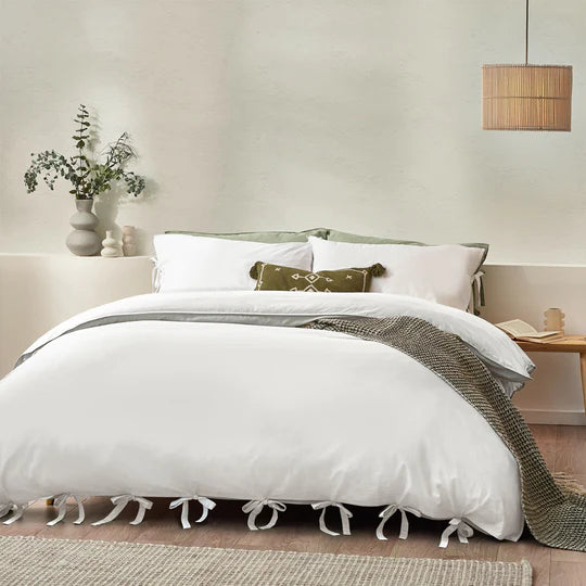 Mallow Bow Tie Linen Bedding Set Warm White